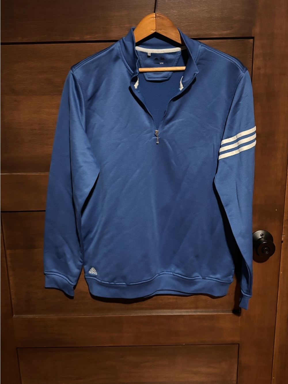 adidas Men’s Blue Half-Zip Pullover with White Stripe Detail